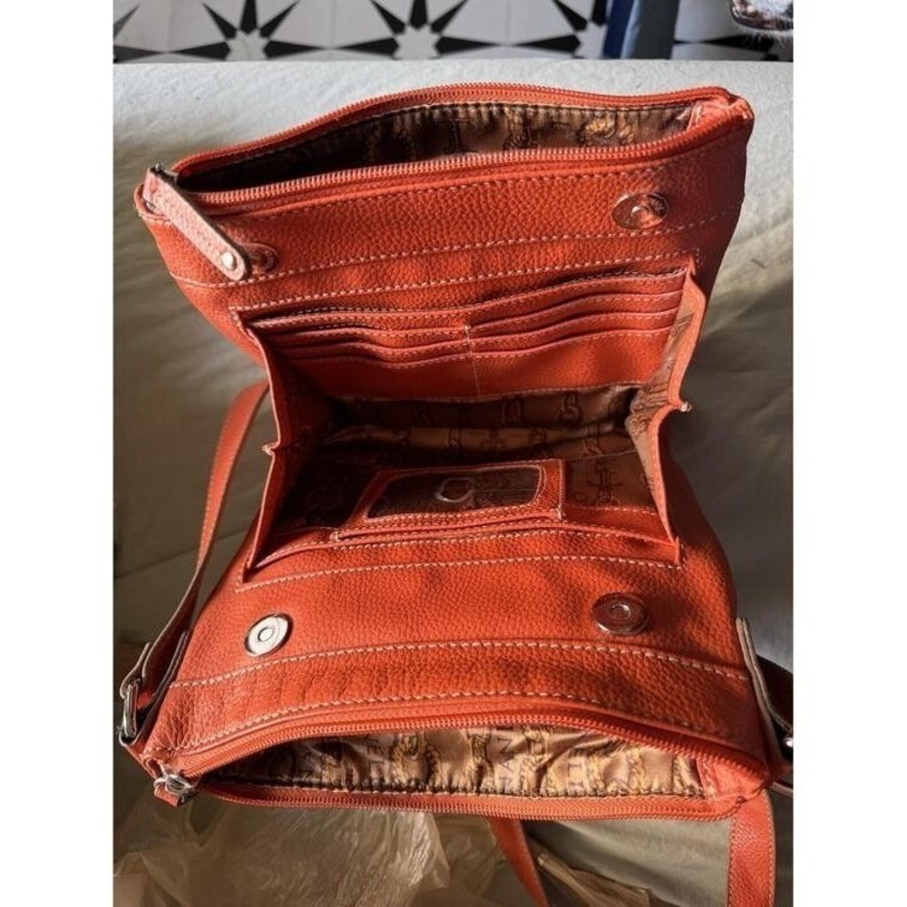 Tignanello Y2K Orange Crossbody Bag Genuine Leather Metal Hardware - Picture 8 of 11